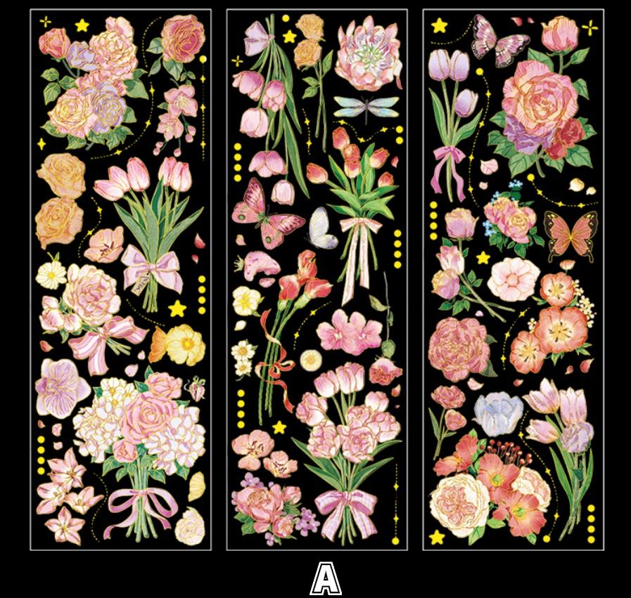 3Pcs/Set 3D Hot Stamping Stickers Four Seasons Flowers Decorative Pvc Stickers Scrapbooking Stick Label Diary Album Stationery