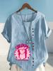 Women's Fashion Love Letter Print Casual Cotton Linen Short Sleeve Round Neck T-shirt Shirt Leisure Loose Summer Blouse Tops