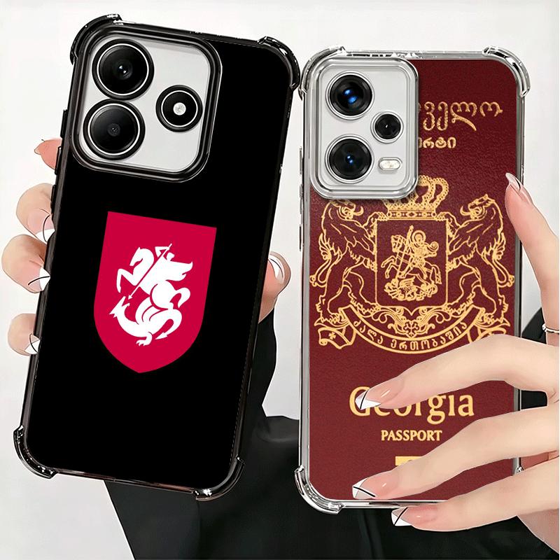 Georgia Passport Flag Plating Phone Case For Xiaomi Redmi Note 14 15 Pro Plus 13 12 11 11S 11T 10 9S 9 5G Anti-Fall Airabag Cove