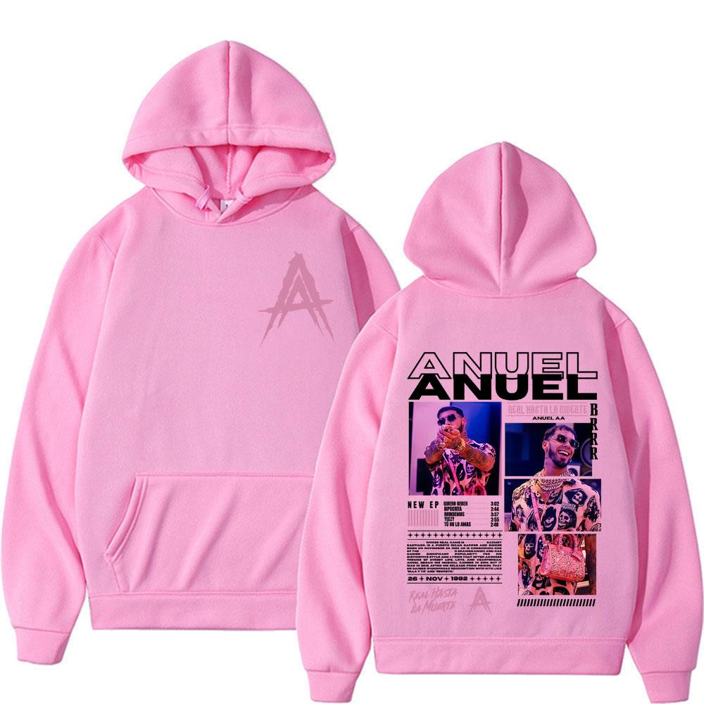 Худи с логотипом тура альбома рэпера Anuel AA Real Hasta La Muerte Уличная одежда Мужские Женские Винтажные Хип-хоп Поп-музыка Худи Повседневные Свитшоты