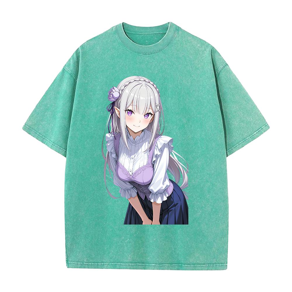 Эмилия Re ZERO Начинаем жизнь с нуля в другом мире Аниме Одежда Мужчины Женщины Футболки Стиранная Футболка Ретро Хлопковая Футболка Харадзюку Топы