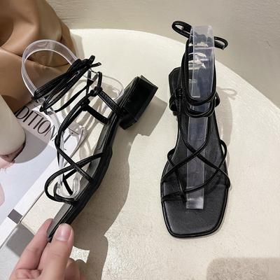 Новые модные женские сандалии на низком каблуке со шнуровкой и ремешком сзади, летние туфли-гладиаторы, повседневные сандалии с узкими ремешками, сандалии