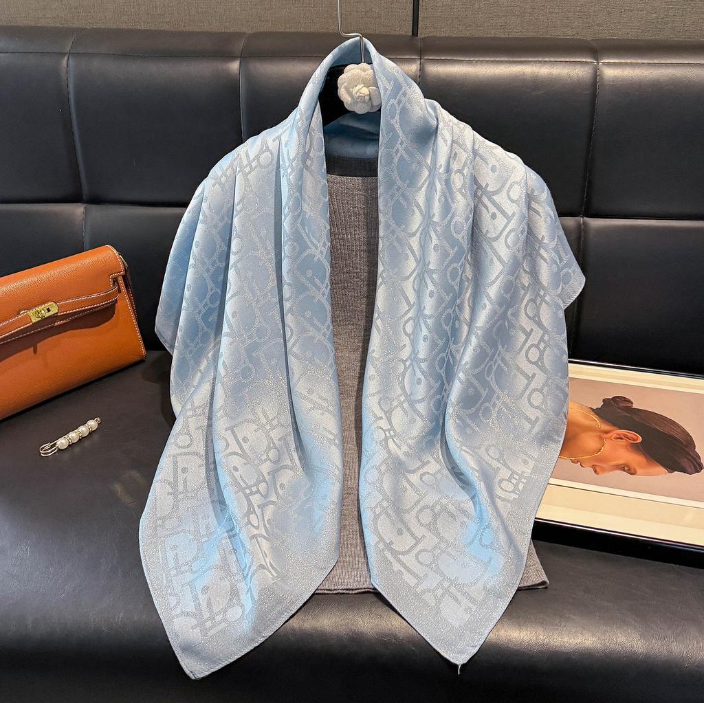 Simulation Silk Fashionable And Elegant High-End Square Scarf Silk Scarf Letter D Tencel Cotton Gold Silk Scarf Headscarf Women