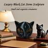 Black Cat Stone Figurine 3D Art Piece Cat Head Healing Stone Marble Texture Cat Stone Keepsake Gift Office Home Desktop Decor