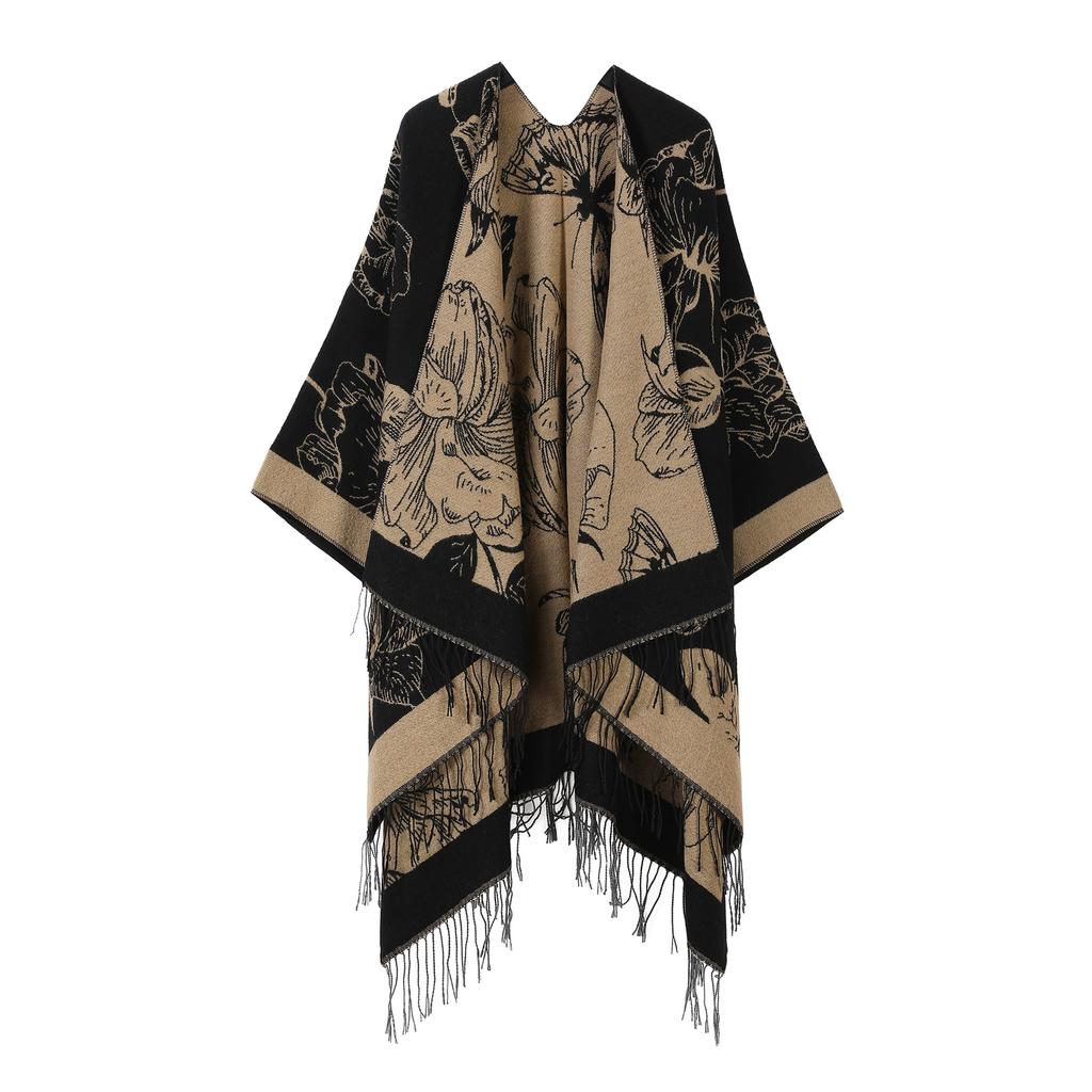 Classical Style Women's Shawl Double-sided Tassel Slit Cape High-end Travel Warm Cape