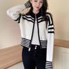 Retro Sweater Standing Neck Zipper Knitted Cardigan Women 2023 Autumn/Winter New Stripe Color Block Sweater Female Coat Top