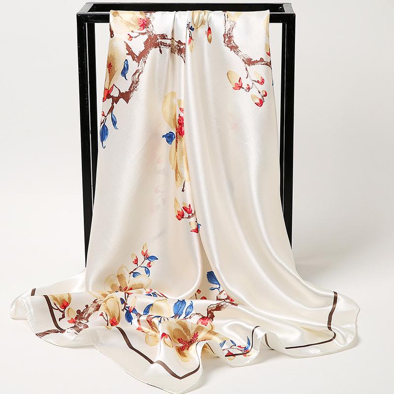 Korean Dongdaemun Cashew Flower Silk Scarf - Large Square, All-Match for Ladies