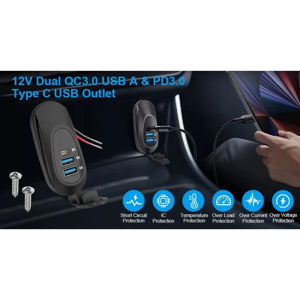 3-портовая 56 Вт 12 В USB-розетка для автофургона, двойная 18 Вт QC3.0 USB-A и PD3.0 USB-C розетка для автомобильного зарядного устройства для автомобиля, морской лодки, мотоцикла, грузовика