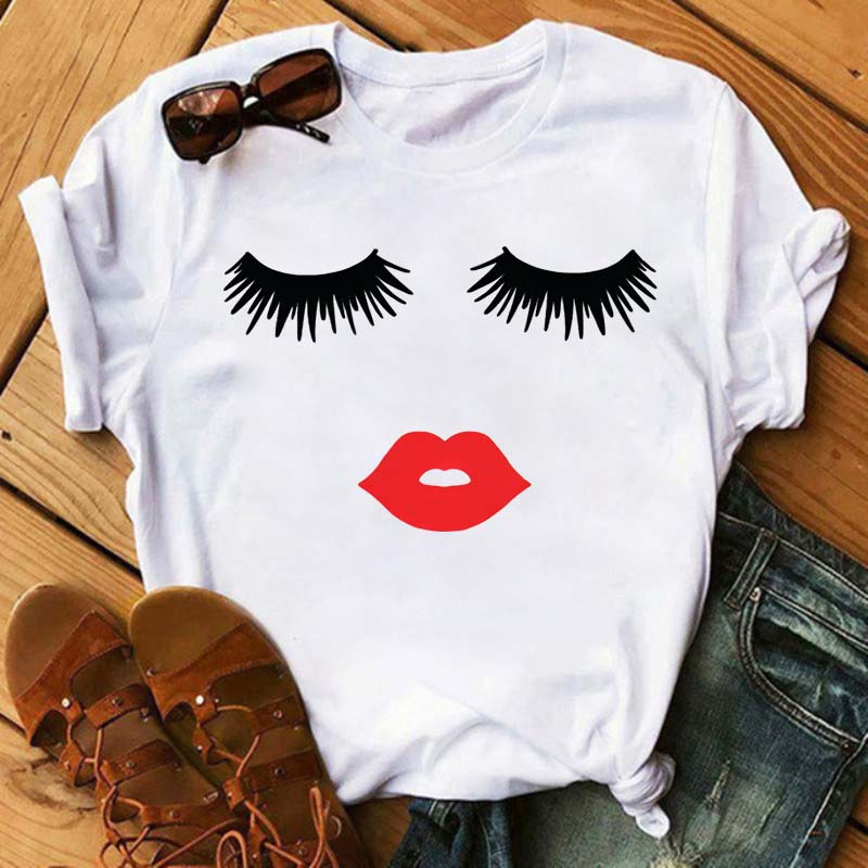 Maycaur модные графические женские топы с принтом ресниц Kawaii Lashes женская футболка футболка забавный макияж эстетическая рубашка Camisas Mujer