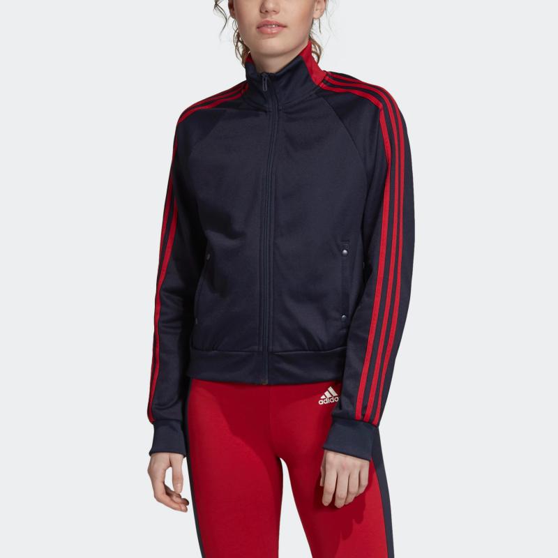 adidas Спортивная куртка-бомбер с кнопками и тремя полосками для женщин Legend Ink DZ8677