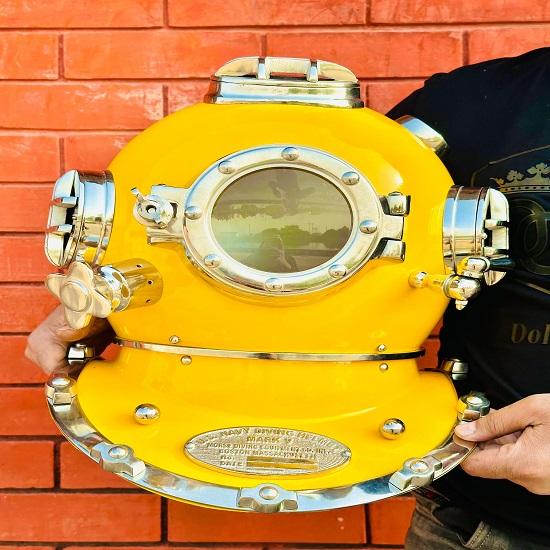Морской желтый водолазный шлем ВМС США Mark V водолазный шлем Глубоководный водолазный шлем Реплика шлема аквалангиста Лучшее для домашнего декора.