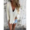 Women's Solid Colour V-Neck Fashion Loose Mid-Length Sleeve Cardigan Top
