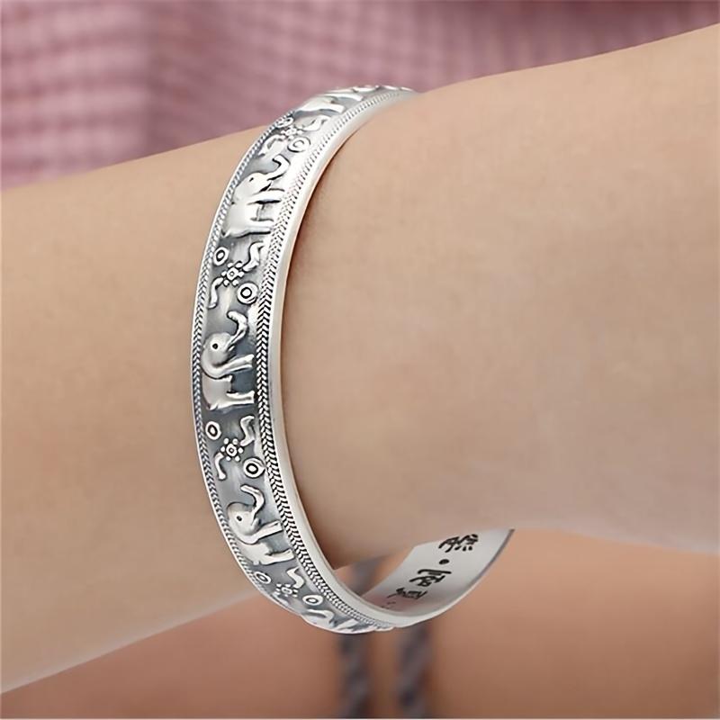 Серебряный 999 Пробы Модный Креативный Винтажный Животное Слон Открытый Браслет Унисекс