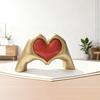 Heart Hand Sculpture Gold Resin Love Hands Heart Statue with Red Heart for Living Room Bedroom Office Coffee Table Desk Wedding Party Decor