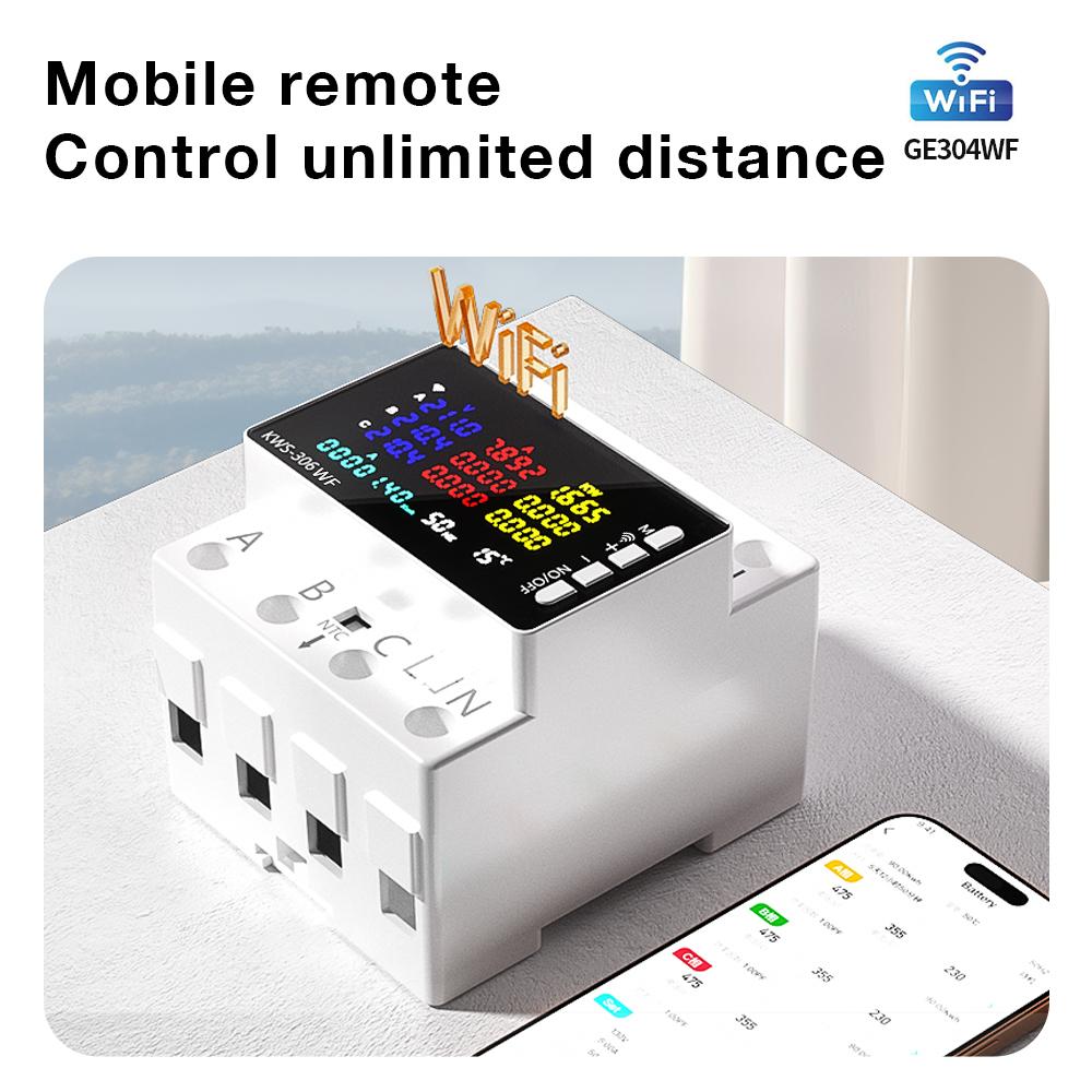 KWS-306 Трехфазный WiFi Измеритель Мощности TUYA Реле-выключатель Защиты от Перенапряжения и Пониженного Напряжения Автоматический Выключатель Энергосчетчик кВтч Smart Life