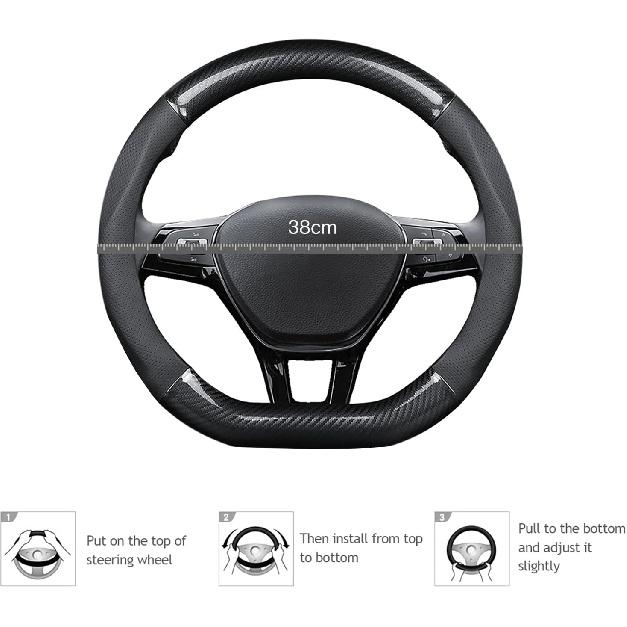 Ergocar Чехол на руль автомобиля Нескользящий Защитный чехол на руль автомобиля Спортивный D-образной формы Углеродное волокно и ПУ кожа Универсальный Для диаметра 38 см(15")