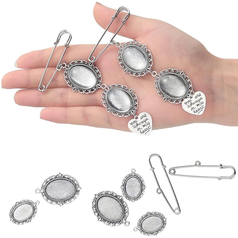 10 Set Metal Alloy Pendant Trays Oval Bezel Trays DIY Vintage Blank Pendant Bases with Transparent Glass Cabochons