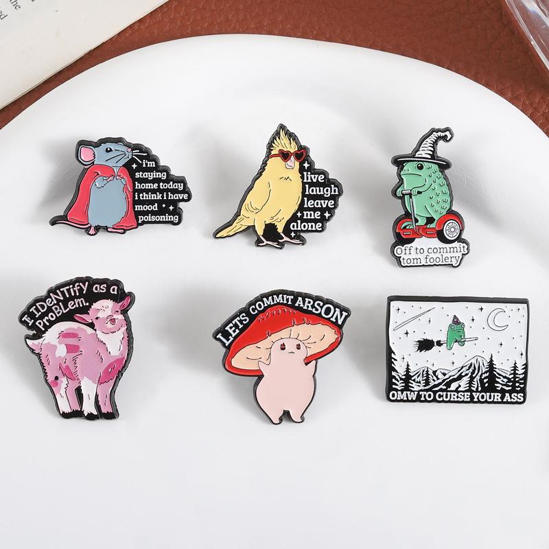 Xiaomi Cartoon Mouse Frog Sheep Brooch Enamel Pins Omw To Curse Your Ass Witch Frog Off To Commit Tom Foolery Brooches Lapel Badge Gift