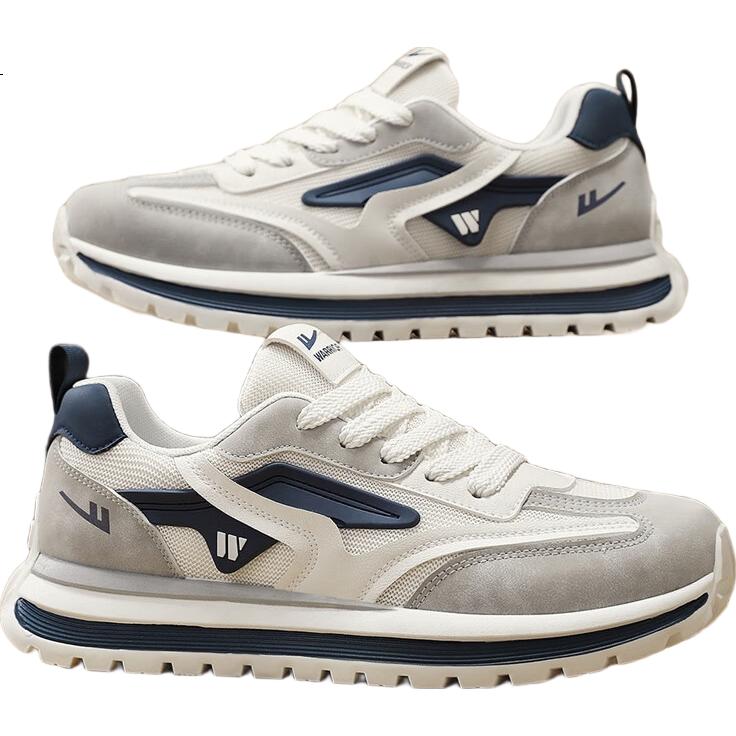 Warrior Men's Shoes 2025 Autumn Winter New Breathable Shock-Absorbing Non-Slip Casual Sneakers Light Gray Dark Blue Size 39