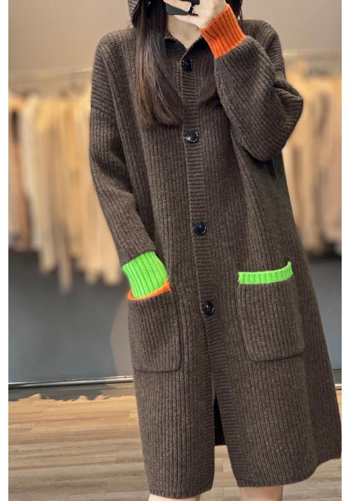 Hooded Wool Cardigan: Loose Fit, Medium-Long, Thick Knit for Autumn/Winter, Korean Style Women's Sweater