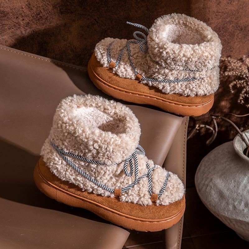 Fashion Thick-soled Fur Snow Boots for Women 2024 New Style Winter Plus Velvet Thickened Short Boots Warm and Fashionable Cotton Shoes