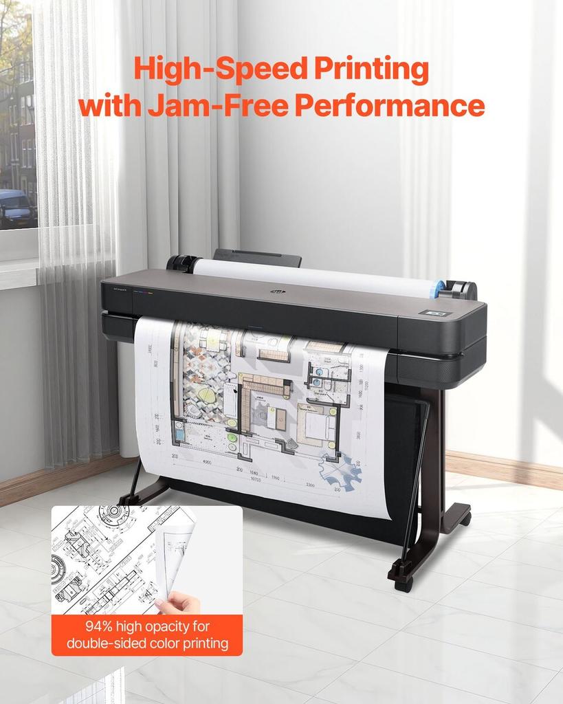 Wide Format Paper, 762 mm x 152.4 m Plotter Roll, 2 Rolls CAD Bond Rolls with 76.2 mm Core, 80 GSM Plotter Roll Rolls, for CAD Drawings, Engineering