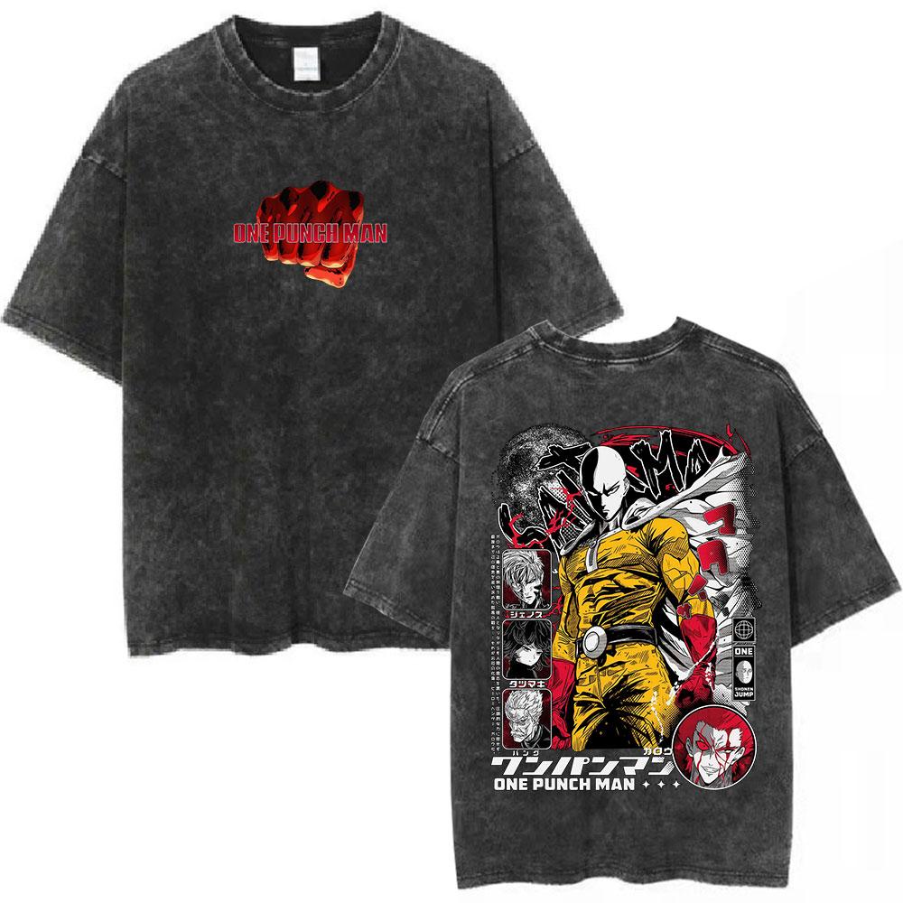 Anime One Punch Man Saitama Vintage Washed Tshirt Men Women Fashion Short Sleeve T Shirts 100 Cotton Casual Oversized Tshirts