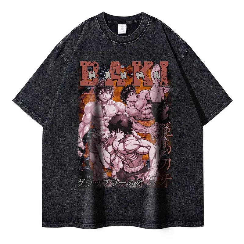 Hanma Yujiro Tshirt Harajuku Vintage Washed Anime T Shirt Streetwear BBaki Unisexga Ogre Oversized Tshirt Harajuku Retro Tops Tees