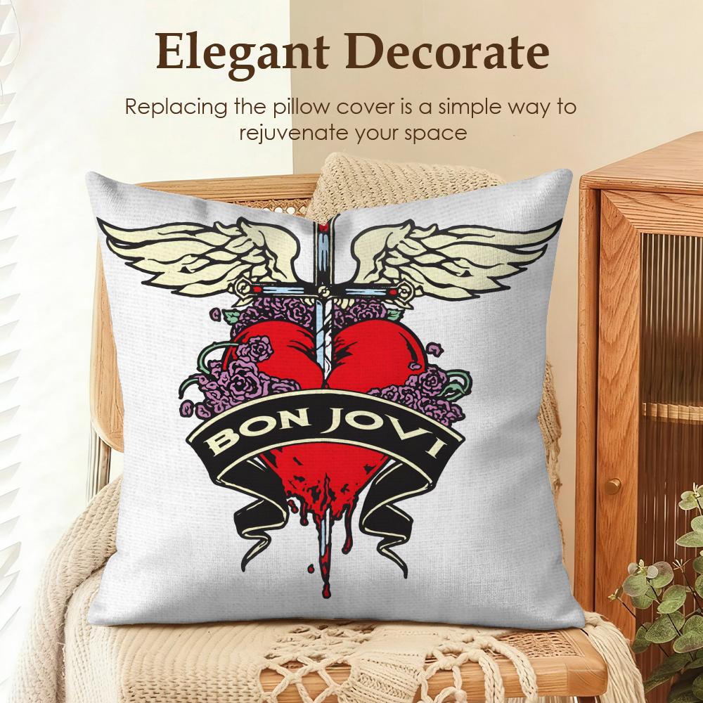Band BBon Jovi Cushion Cover Natural Linen Organic Fabric DoubleSided Printing Sofa Home Decor Gift Pillow Case