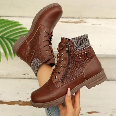 Женские шерстяные ботинки больших размеров ретро 2025 зима новые толстый каблук боковая молния ботинки мартин