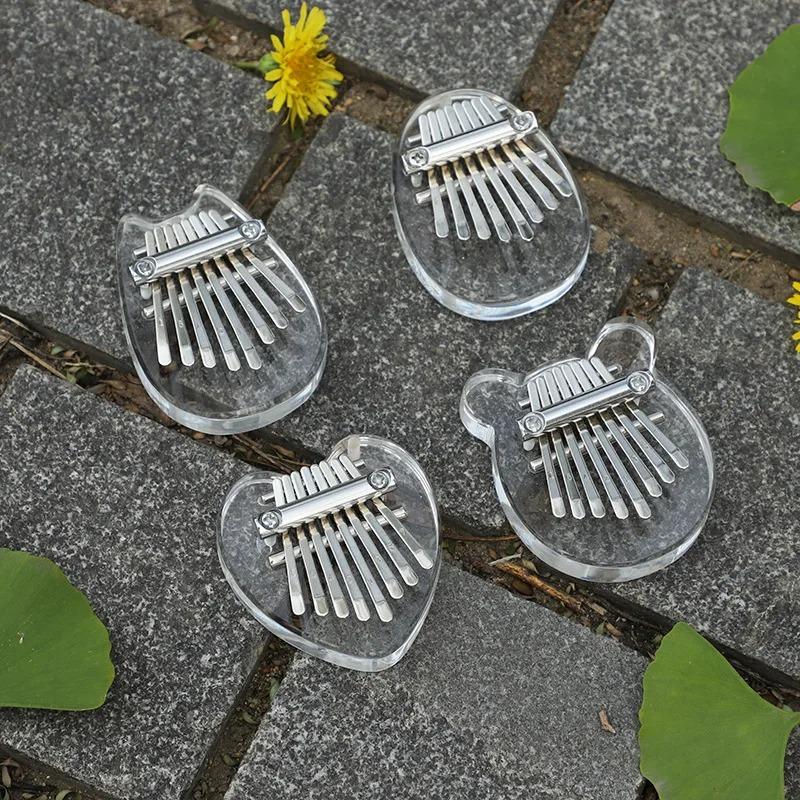 Music Instrument 8-tone Mini Thumb Kalimba Solid Wood Crystal Transparent Five-finger Piano Portable Work Kalimba Mini Size