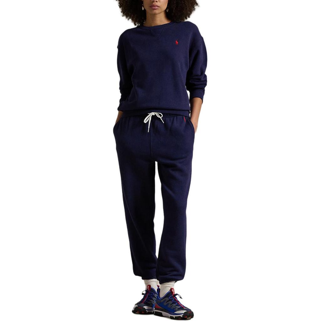 Polo Ralph Lauren Solid Logo Embroidered Crew Neck Long Sleeve Sweatshirt Women Sweatshirt Navy-Blue WMPOKNINFB20675-410