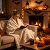 Plush Guest Bed Blankets Halloween Ghost Throw Blanket, Fall Pumpkin Soft Cozy Embroidered Autumn Home Decor Black Cat Blanket for Couch Sofa Bedroom