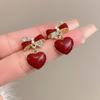 Элегантные серьги-подвески в форме сердца цвета красного вина для женщин, эмалированные масляные кристаллы, мини-бусины, серьги-подвески с бантом, модные милые ювелирные изделия в подарок