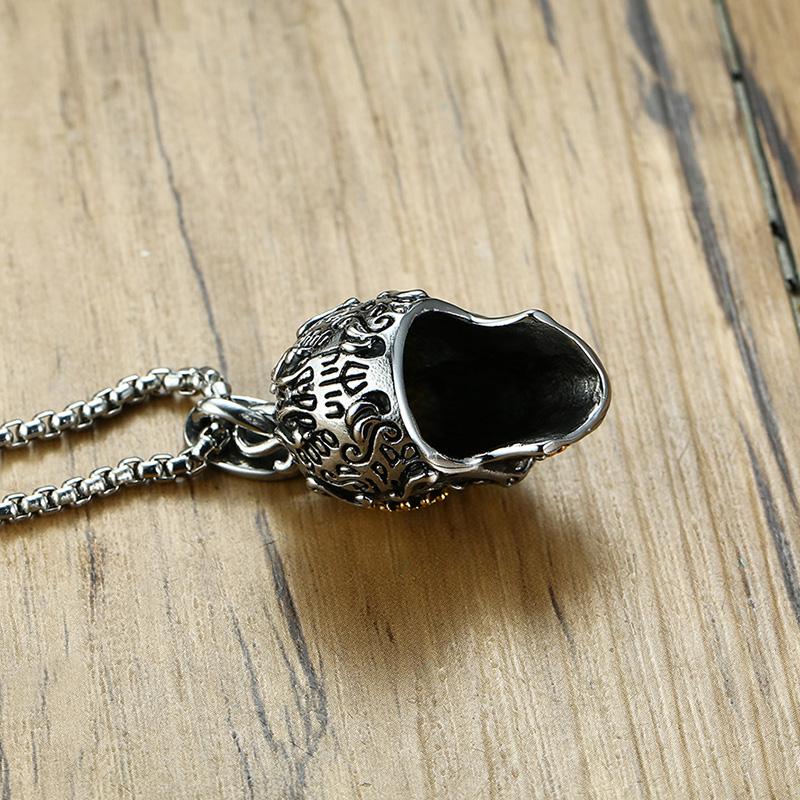 Gothic Cool Men's Green Eyes Skull Pendant Necklace Stainless Steel Man Fine Carving High Quality Detail Biker Skull Jewelry