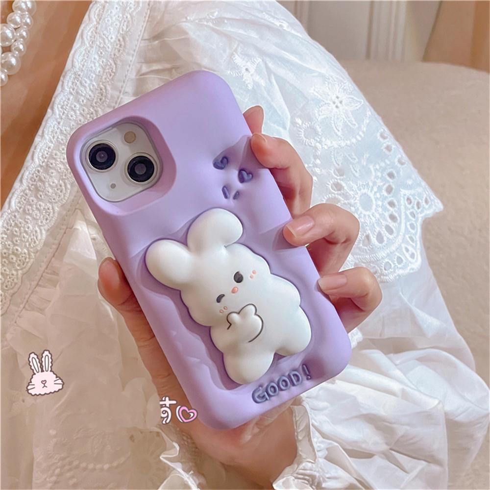 Cute Cartoon 3d Pinch Bunny Silicone Phone Case For Iphone 14 13 12 Pro Max 11 Ins Lovely Rabbit Protective Soft Cover Funda