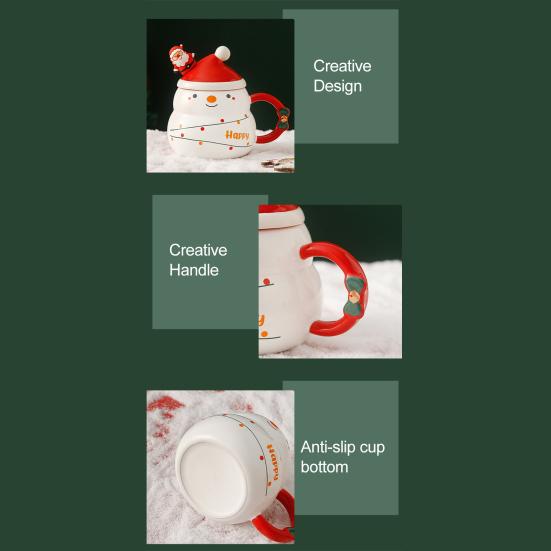 Рождественская керамическая кружка с крышкой и ложкой 480 мл Большая емкость Кофейная чайная кружка