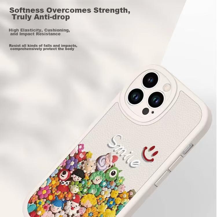 IPhone 13 Case, IPhone 13 Texture Protective Cover, Painted Full Protection Anti-Drop Creative Personal Soft Smile DollWhite