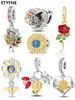 Шармы Plata Rose Подсолнух Бусины Шарм Медное Покрытие Подходит Шармы Медь Оригинальный Браслет Для Изготовления Украшений DIY Шарм