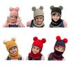 Детская шапка с плюшевыми помпонами, утолщенная вязаная шапка 3-в-1, шапка-шарф-маска, головной убор, эластичная посадка, ветрозащитная шапка