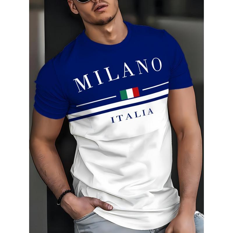 Italia Milano Letter Pattern 3D Prited Men's Tshirts Short Sleeve Casual Tops Mens O-neck T-shirt Boys Loose Streetwear