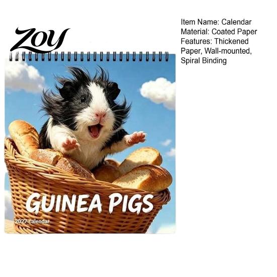 Cute Animal Monthly Planner Guinea Pig Calendar 2027, 12-Month Pet Wall with Spiral Bound Hanging Binding, Thick Paper for Home Office, Gift