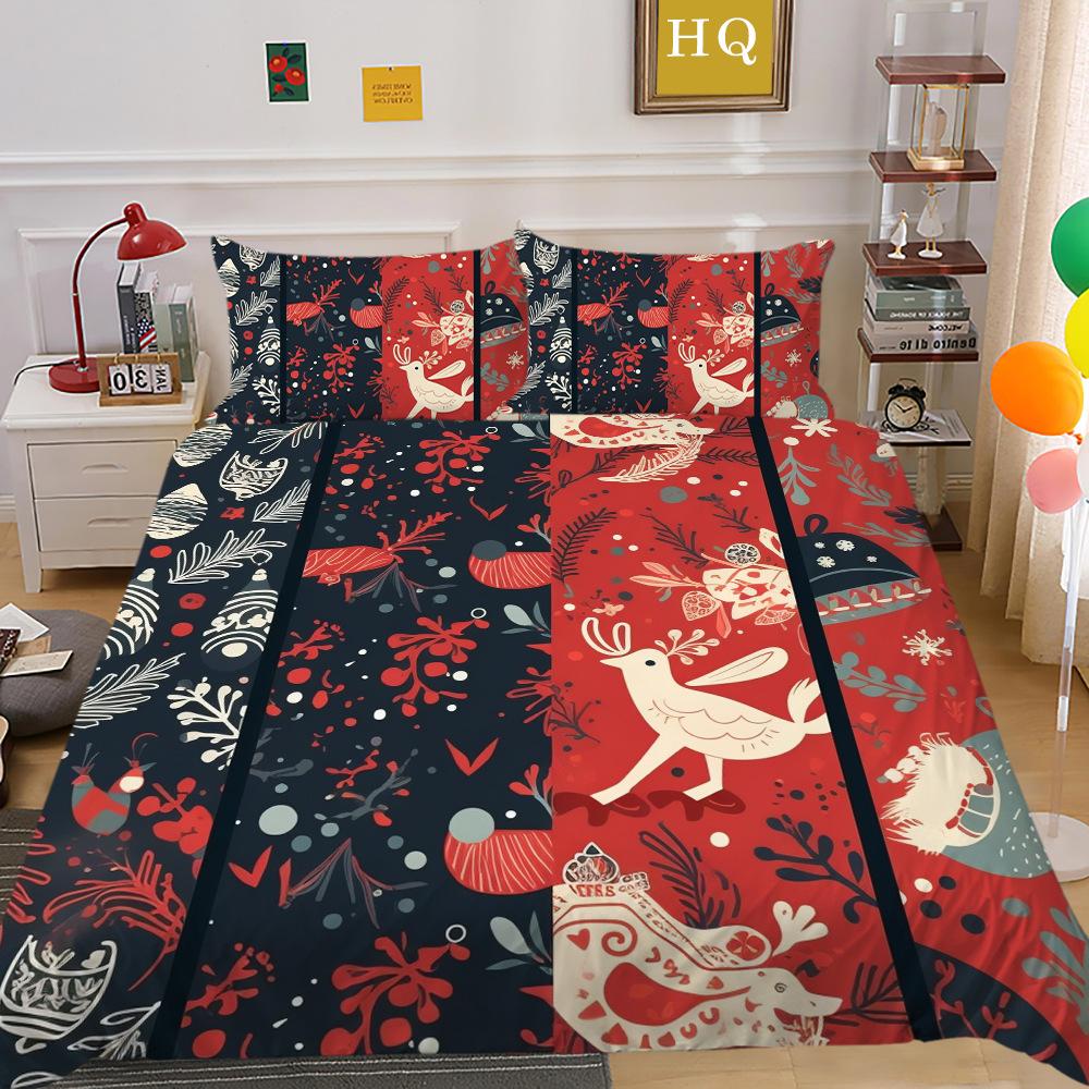 Рождественская печать 3D-печать Полиэстеровая наволочка Пододеяльник Набор из двух или трех предметов
