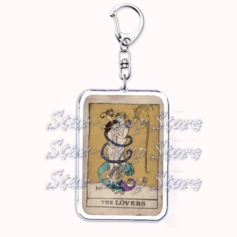 Popular Culture Halloween Tarot Card Keychains for Accessories Moon Luna Death Keyring Jewelry Fans Lovers Friends Reader Gifts