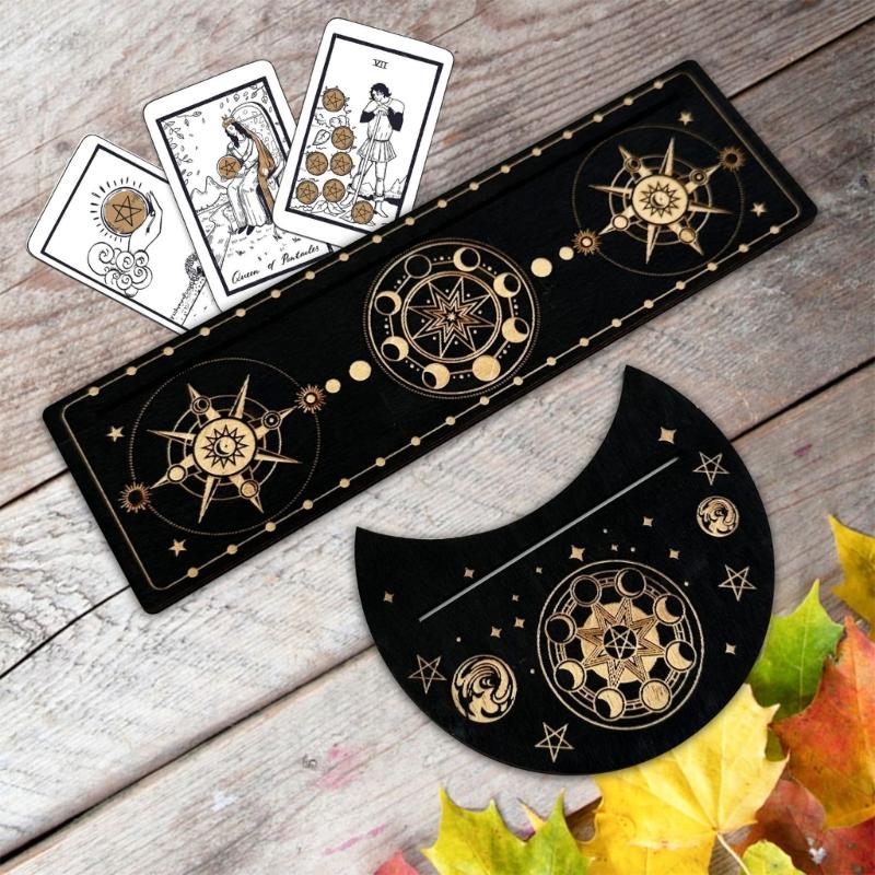 Moon Shape and Rectangle Cards Holder for Witch Divinations Tools Wood Tarot Cards Stand Holder Moon Phases Altar Base