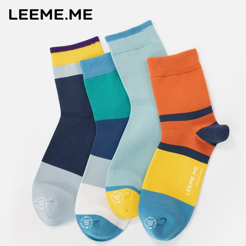 Men's Socks for Autumn And Winter, Casual Cotton Socks, Breathable Mid-Calf Socks, 4 Pairs Pack, Large Color Stripes