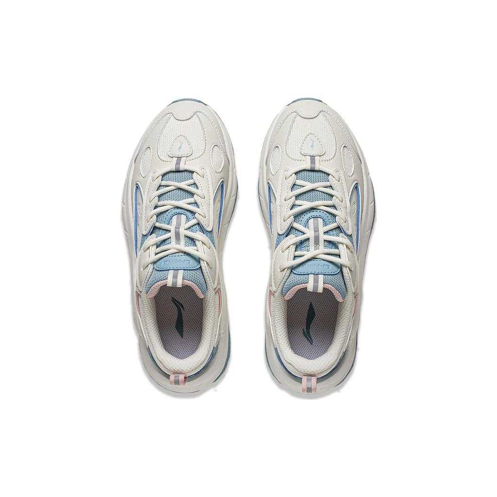 Li Ning Wing Wind Удобная универсальная толстая подошва, увеличивающая рост, износостойкая, нескользящая, низкая повседневная обувь, женские кроссовки, белый, синий AGCT462-5