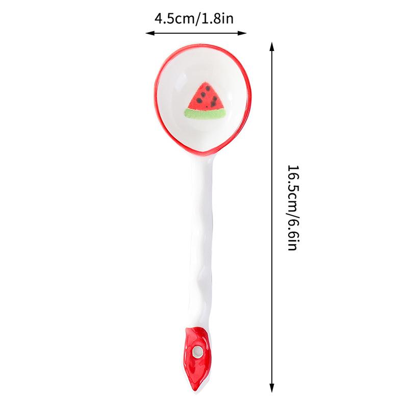 Кавайный Фруктовый Клубничный Керамическая Суповая Ложка Милая Ложка для Мороженого Ручной Росписи для Кофе Десерта с Длинной Ручкой Кухонные Аксессуары