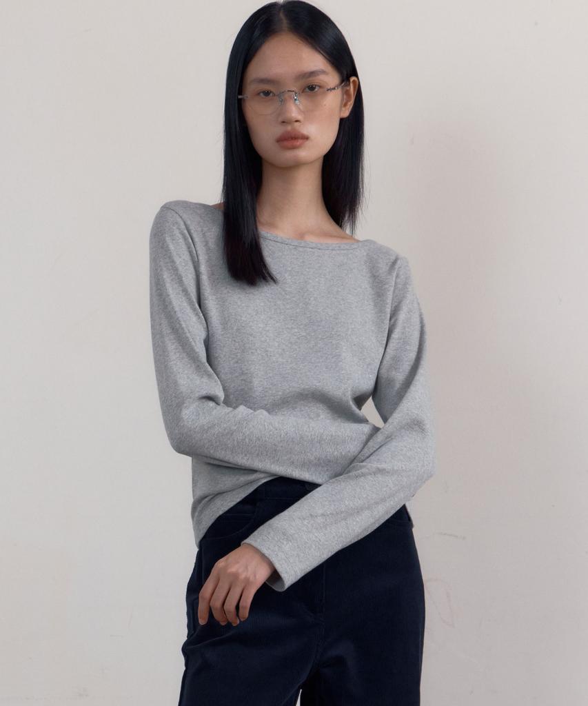 38COMEONCOMMON Symbol Boat-Neck Long Sleeve T-Shirts (Melange Gray)
