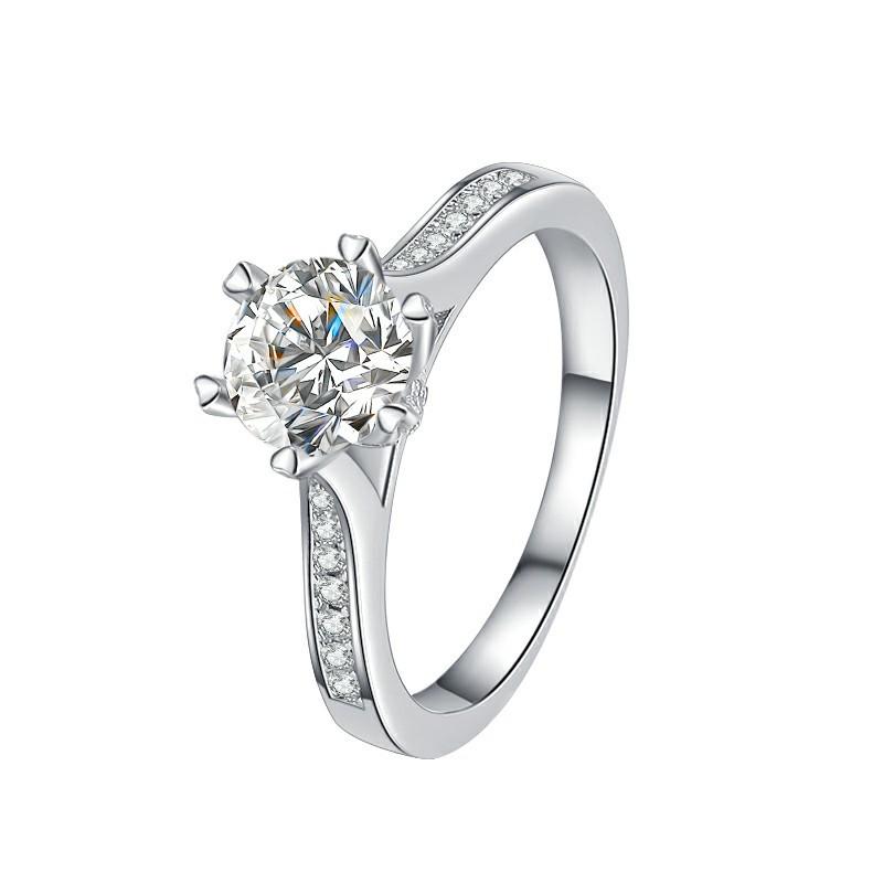 S925 Sterling Silver Women's Ring Moissanite 1 Carat Platinum Plated Crown Six Claw Ring Engagement Ring Wedding Ring Gift for Girlfriend